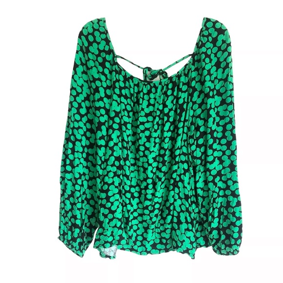 Ava & Viv Balloon Long Sleeve Blouse Polka Dots Green - Picture 5 of 10